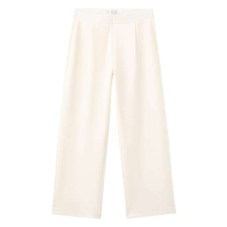 Pantalon chino beige uni avec une coupe droite et une taille élastiquée