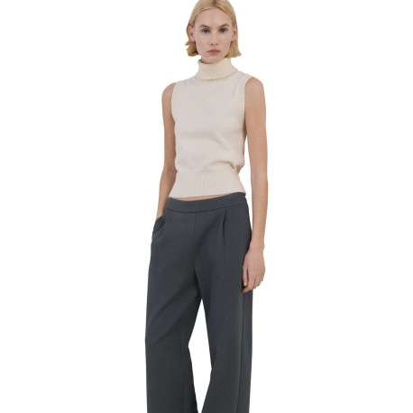 Pantalon chino bleu gris uni avec une coupe droite et une taille élastiquée - Image 4