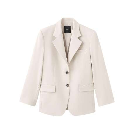 Blazer écru uni avec une coupe droite et un un col cranté à revers