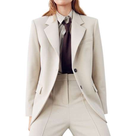 Blazer écru uni avec une coupe droite et un un col cranté à revers - Image 2