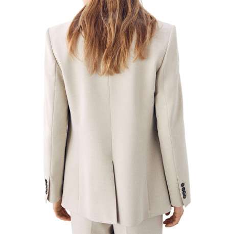 Blazer écru uni avec une coupe droite et un un col cranté à revers - Image 3