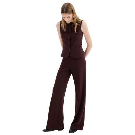 Pantalon costume bordeaux uni avec une coupe droite et une taille élastiquée - Image 2