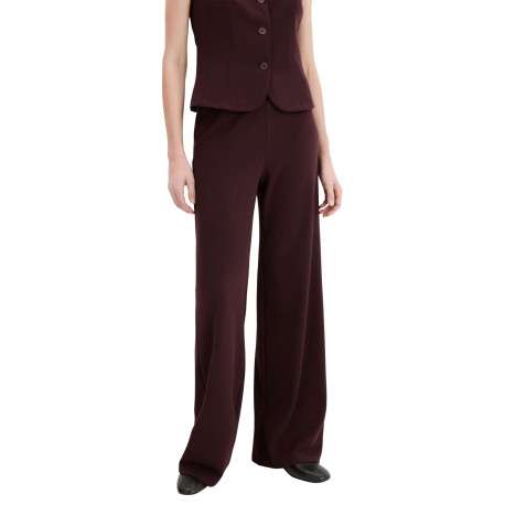 Pantalon costume bordeaux uni avec une coupe droite et une taille élastiquée - Image 4