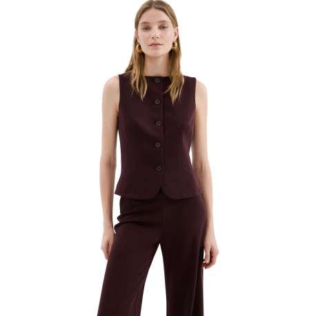 Pantalon costume bordeaux uni avec une coupe droite et une taille élastiquée - Image 5