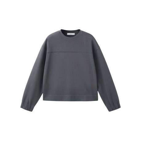 Sweat bleu gris uni en maille piquée avec une coupe droite et un col rond