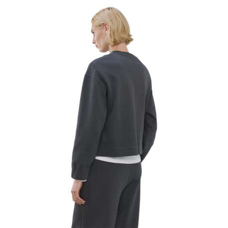 Sweat bleu gris uni en maille piquée avec une coupe droite et un col rond - Image 3