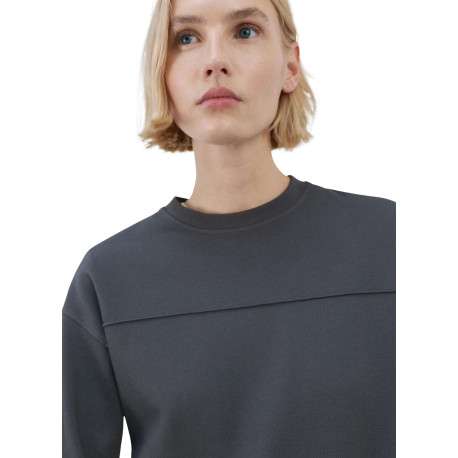 Sweat bleu gris uni en maille piquée avec une coupe droite et un col rond - Image 4