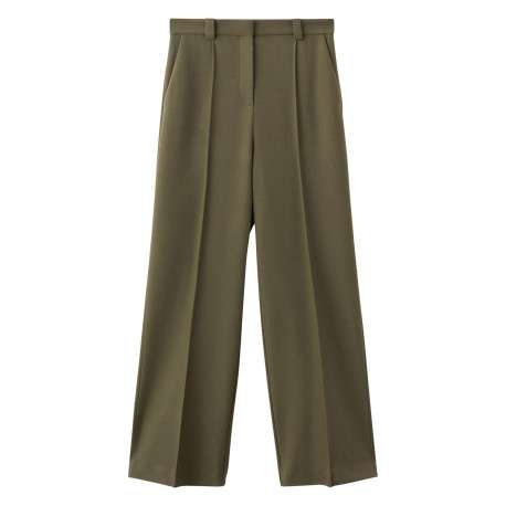 Pantalon kaki uni avec une coupe droite et une taille mi-haute