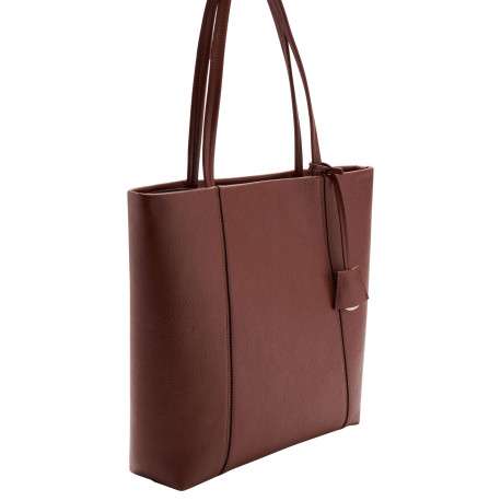 Sac shopping chocolat uni en simili cuir avec 2 grandes anses - Image 2