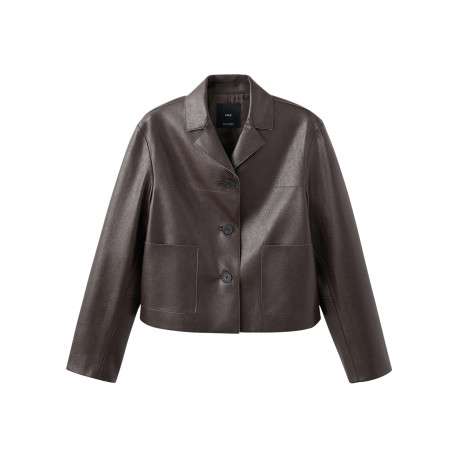Veste chocolat unie avec une coupe droite et un col à revers cranté