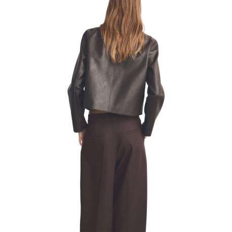Veste chocolat unie avec une coupe droite et un col à revers cranté - Image 3