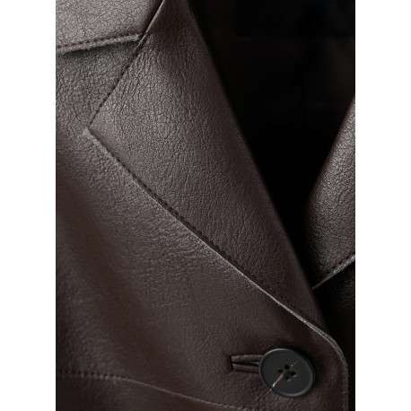 Veste chocolat unie avec une coupe droite et un col à revers cranté - Image 7