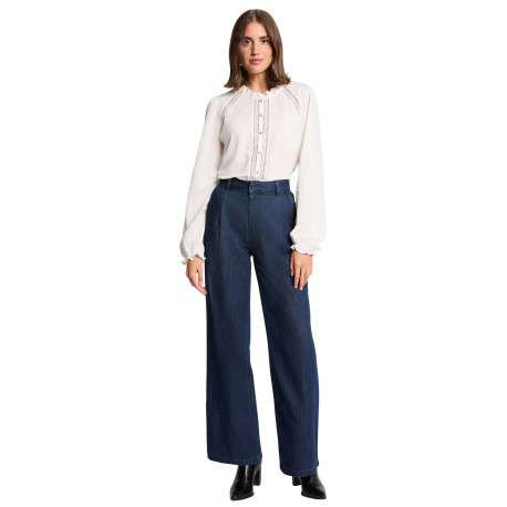 Chemisier blanc uni avec une coupe droite et des manches longues - Image 2