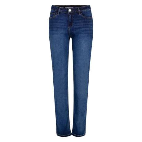 Jean en coton mélangé stone uni avec une coupe droite à zip et à bouton