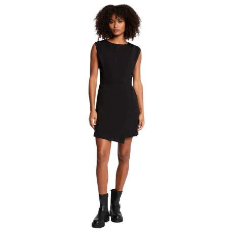 Robe courte noire unie avec une coupe cintrée et un col rond - Image 2