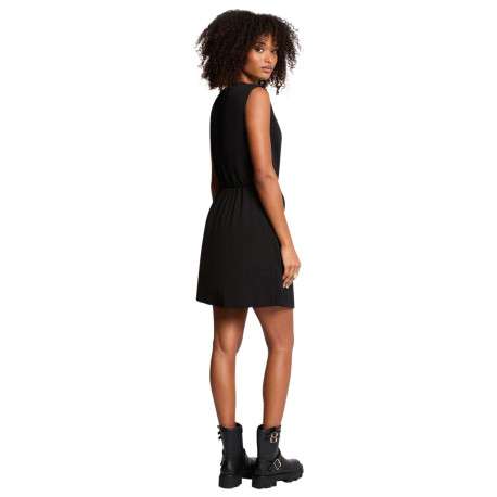 Robe courte noire unie avec une coupe cintrée et un col rond - Image 3