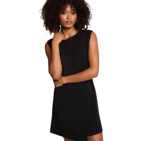 Robe courte noire unie avec une coupe cintrée et un col rond - Image 4