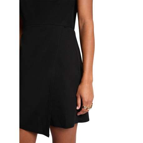 Robe courte noire unie avec une coupe cintrée et un col rond - Image 5