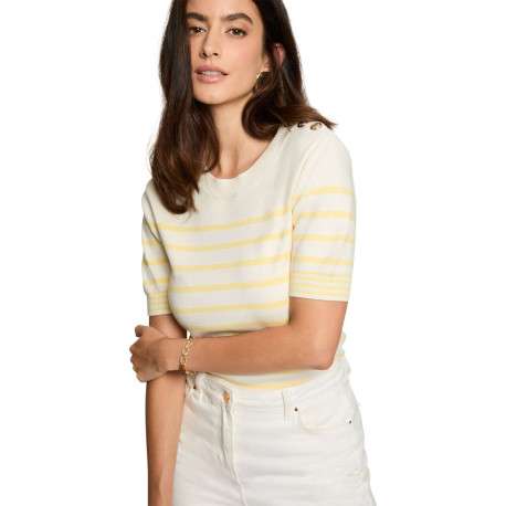 Pull écru à rayures avec une coupe droite et des manches courtes - Image 4