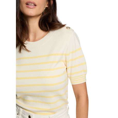 Pull écru à rayures avec une coupe droite et des manches courtes - Image 5