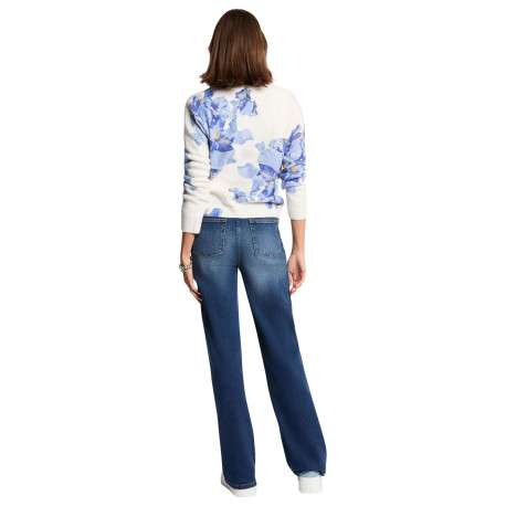 Pull bleu ciel imprimé floral avec une coupe droite et un col rond - Image 3