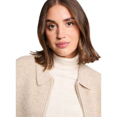Gilet beige uni avec une coupe droite et un col à revers avec zip - Image 4