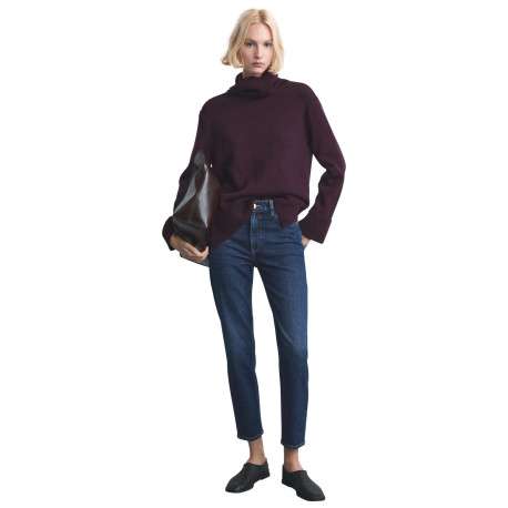 Jean 7/8 en coton indigo uni avec une coupe mom et une taille haute - Image 2
