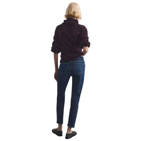 Jean 7/8 en coton indigo uni avec une coupe mom et une taille haute - Image 3