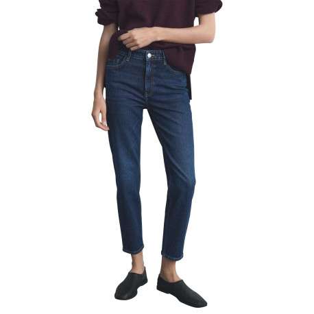 Jean 7/8 en coton indigo uni avec une coupe mom et une taille haute - Image 4
