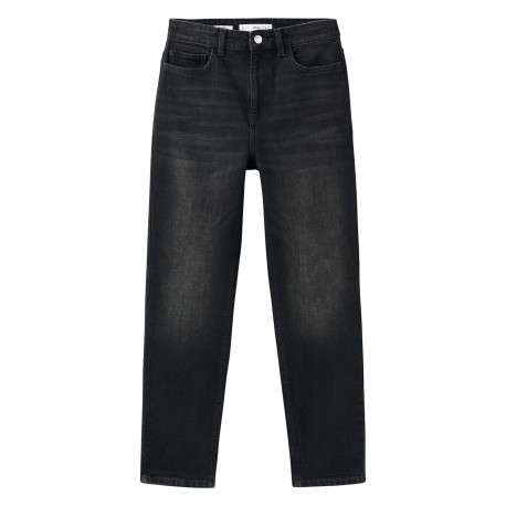 Jean 7/8 en coton anthracite uni avec une coupe mom et une taille haute