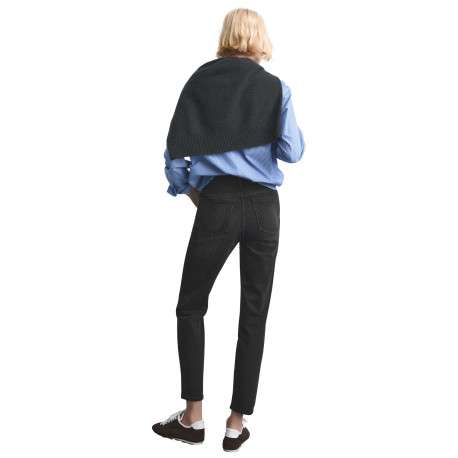 Jean 7/8 en coton anthracite uni avec une coupe mom et une taille haute - Image 3