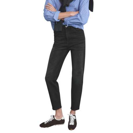 Jean 7/8 en coton anthracite uni avec une coupe mom et une taille haute - Image 4
