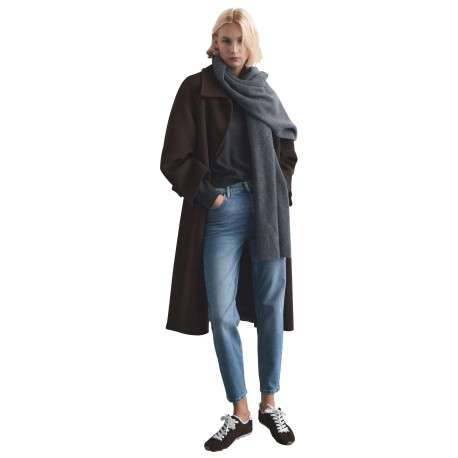 Jean 7/8 en coton bleu uni avec une coupe mom et une taille haute - Image 2
