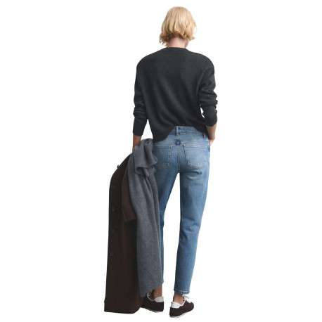 Jean 7/8 en coton bleu uni avec une coupe mom et une taille haute - Image 3