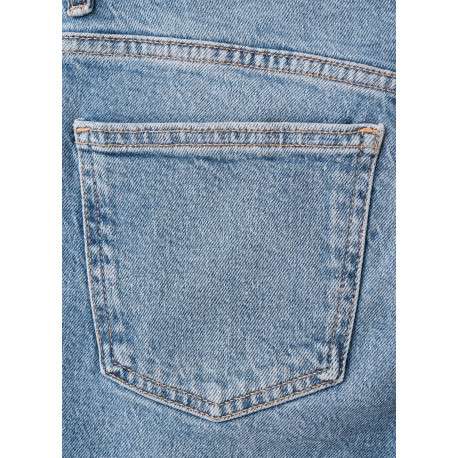 Jean 7/8 en coton bleu uni avec une coupe mom et une taille haute - Image 6