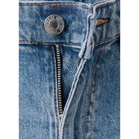Jean 7/8 en coton bleu uni avec une coupe mom et une taille haute - Image 7