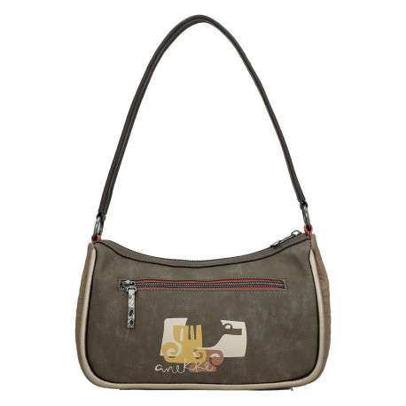 Sac beige à imprimé avec une bandoulière réglable et un anse - Image 2