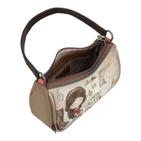 Sac beige à imprimé avec une bandoulière réglable et un anse - Image 3