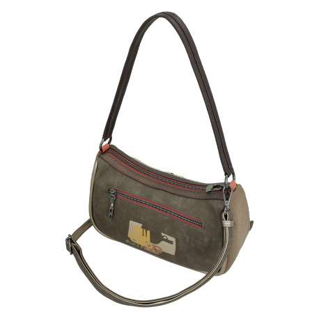Sac beige à imprimé avec une bandoulière réglable et un anse - Image 4