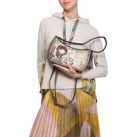 Sac beige à imprimé avec une bandoulière réglable et un anse - Image 6
