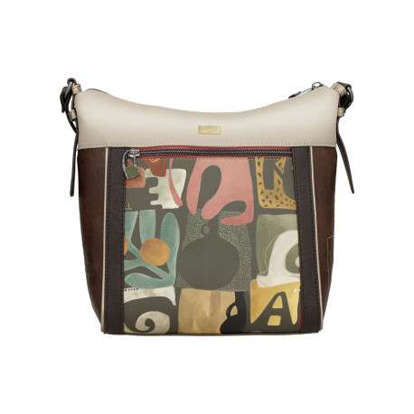 Sac porte épaule beige avec des imprimés et une anse réglable - Image 2