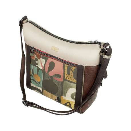 Sac porte épaule beige avec des imprimés et une anse réglable - Image 3