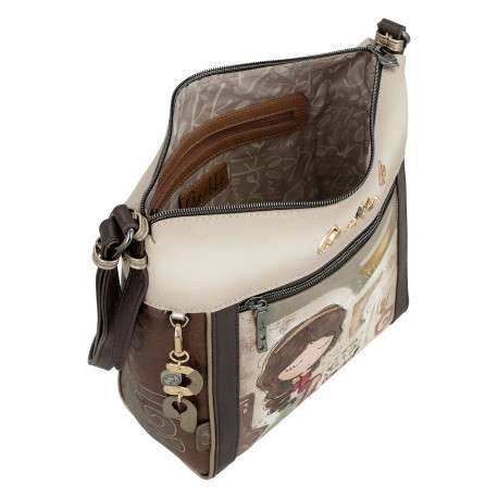 Sac porte épaule beige avec des imprimés et une anse réglable - Image 4