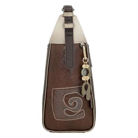 Sac porte épaule beige avec des imprimés et une anse réglable - Image 5