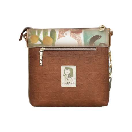 Sac beige et marron avec des imprimés et une bandoulière réglable - Image 2