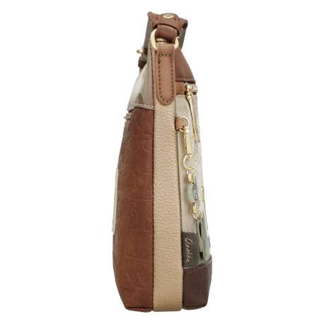 Sac beige et marron avec des imprimés et une bandoulière réglable - Image 5