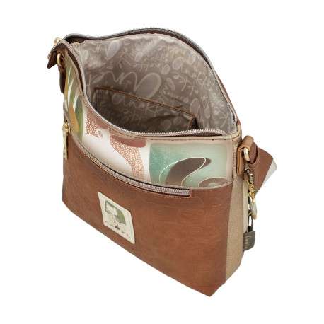 Sac beige et marron avec des imprimés et une bandoulière réglable - Image 6