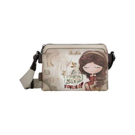 Sac beige à imprimé avec une bandoulière réglable et 2 compartiments