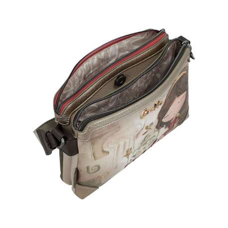 Sac beige à imprimé avec une bandoulière réglable et 2 compartiments - Image 5
