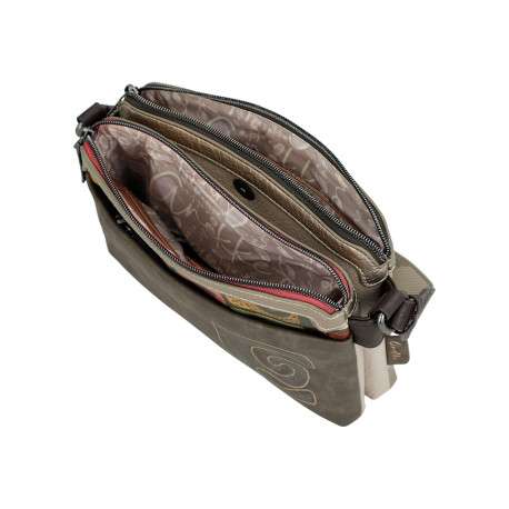 Sac beige à imprimé avec une bandoulière réglable et 2 compartiments - Image 6